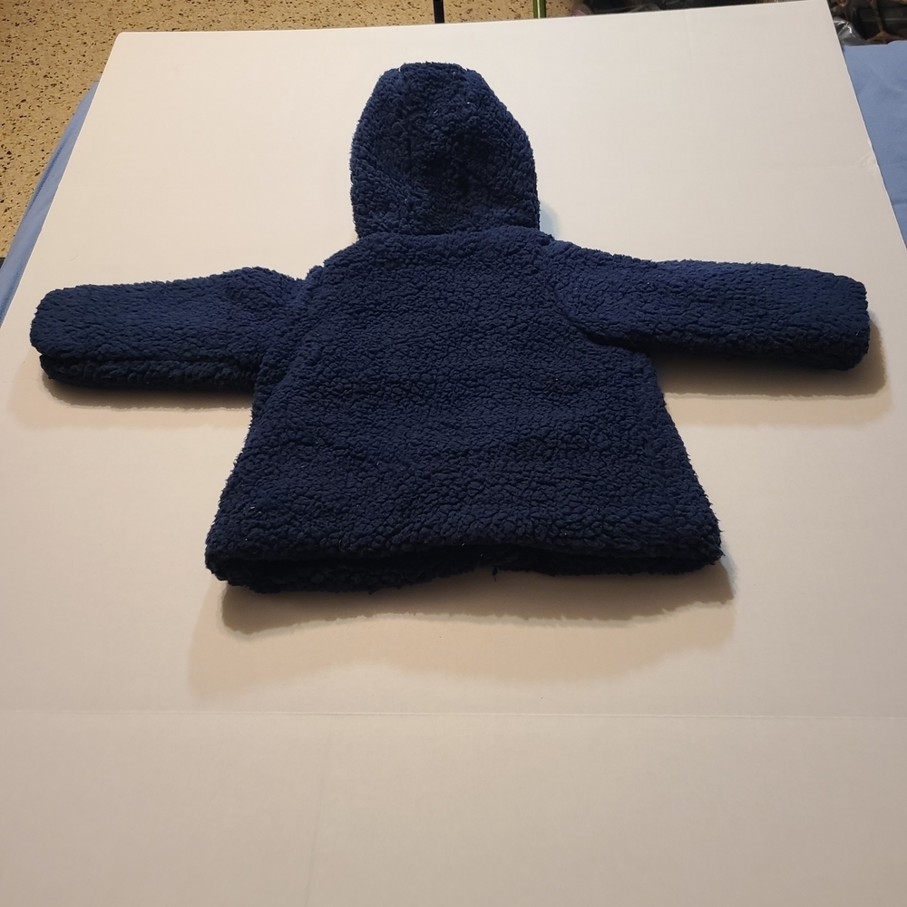 First Impressions Navy Blue Hooded Teddy Coat NWT 24 Months Fleece Button Front - Picture 3 of 10
